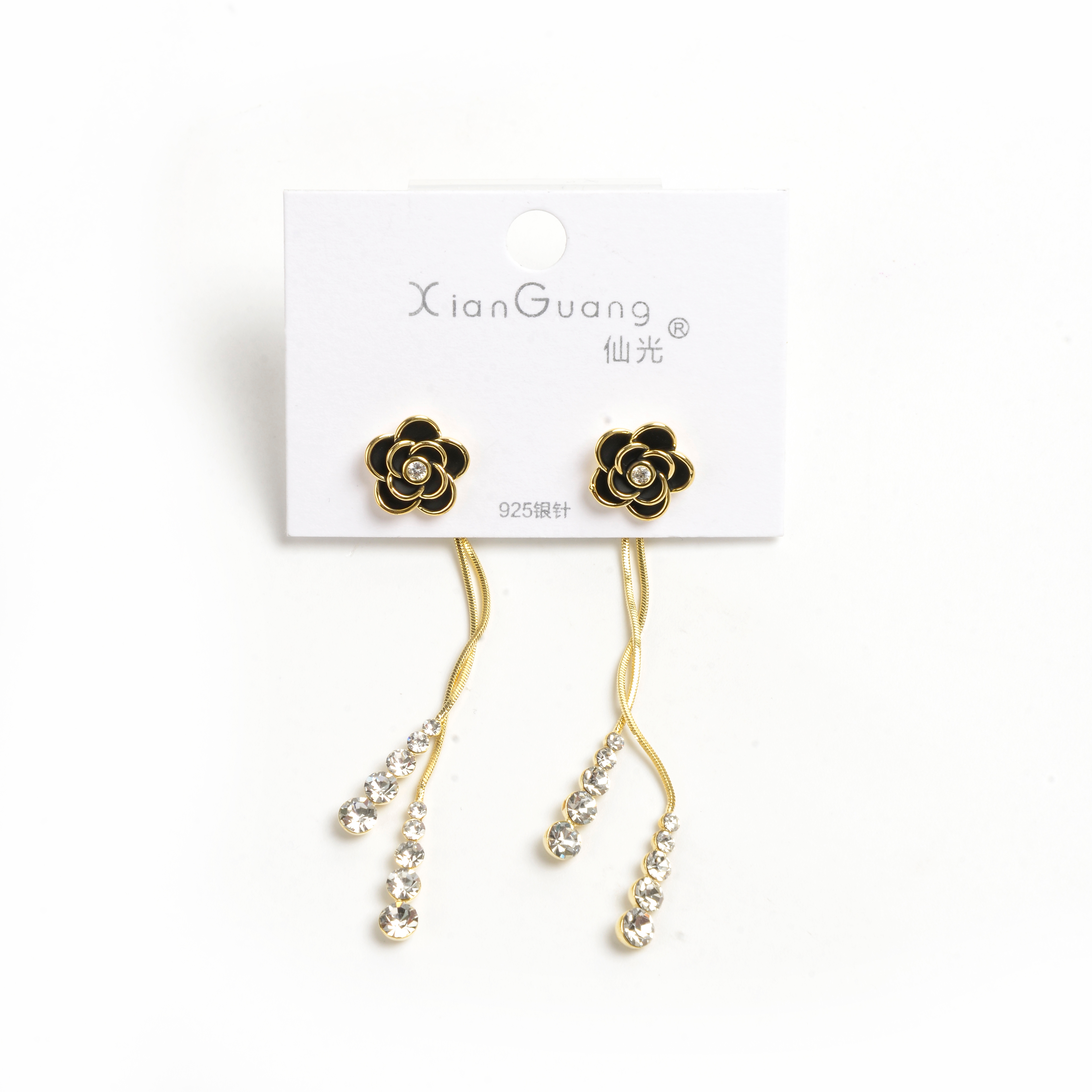 新品耳环小众设计高级感网红耳饰女防过敏925银针山茶花钻石耳环详情1