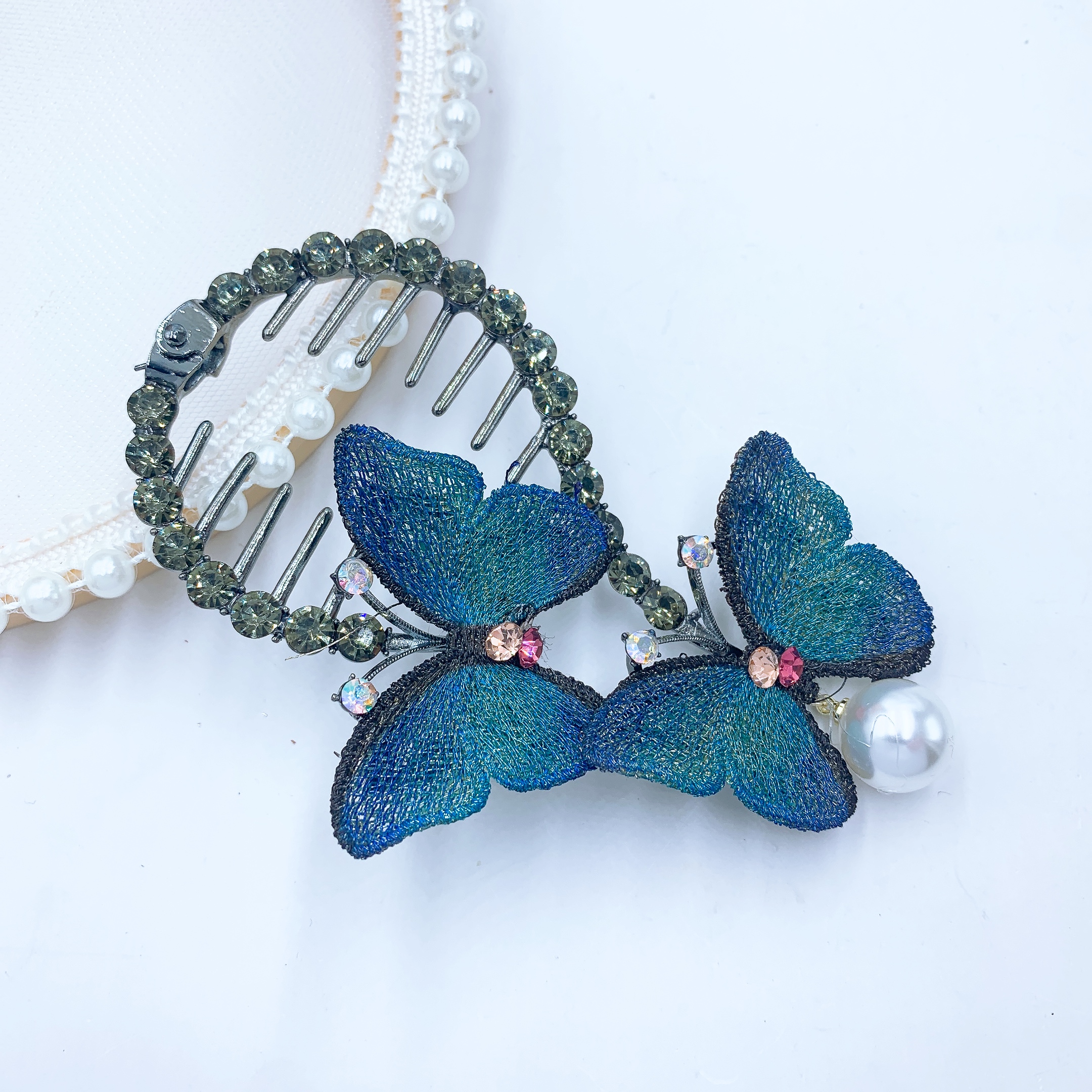 Internet-famous embroidered butterfly bun hairstyle, internet-famous beautiful and romantic Han Xu accessories details Picture