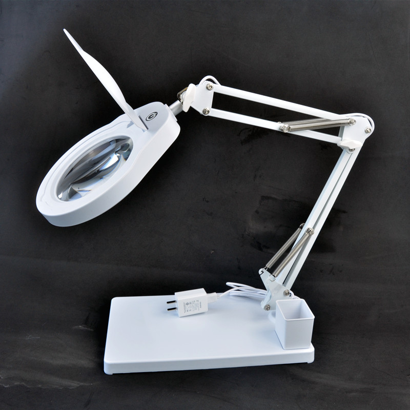 PD178 adjustable LED lamp stand, 10x magnifying glass with I-shaped holder, dual-purpose three-color lamp for both table and holder details Picture