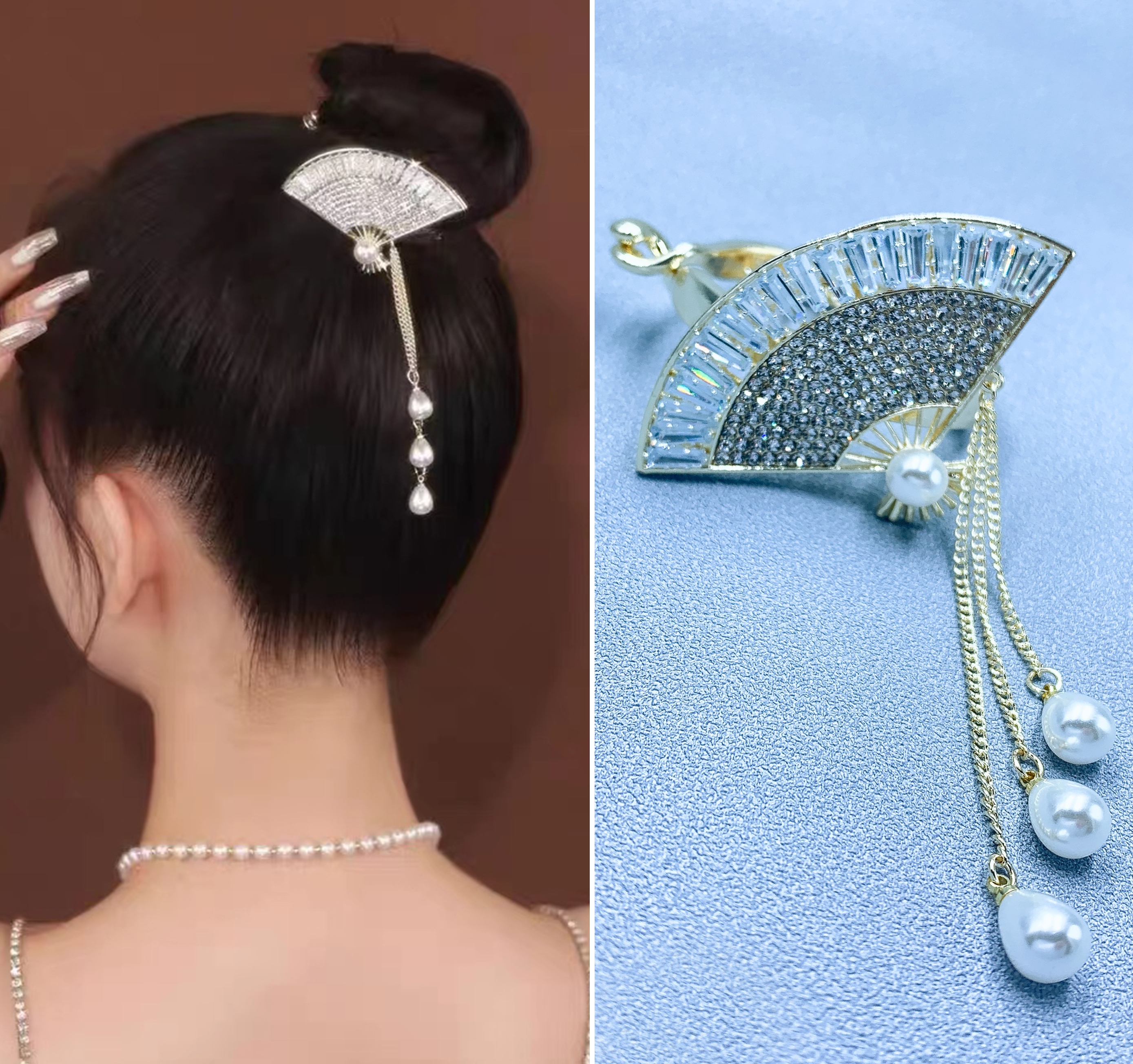 The popular zircon fan-shaped bun is a beautiful and romantic Han Xu accessory