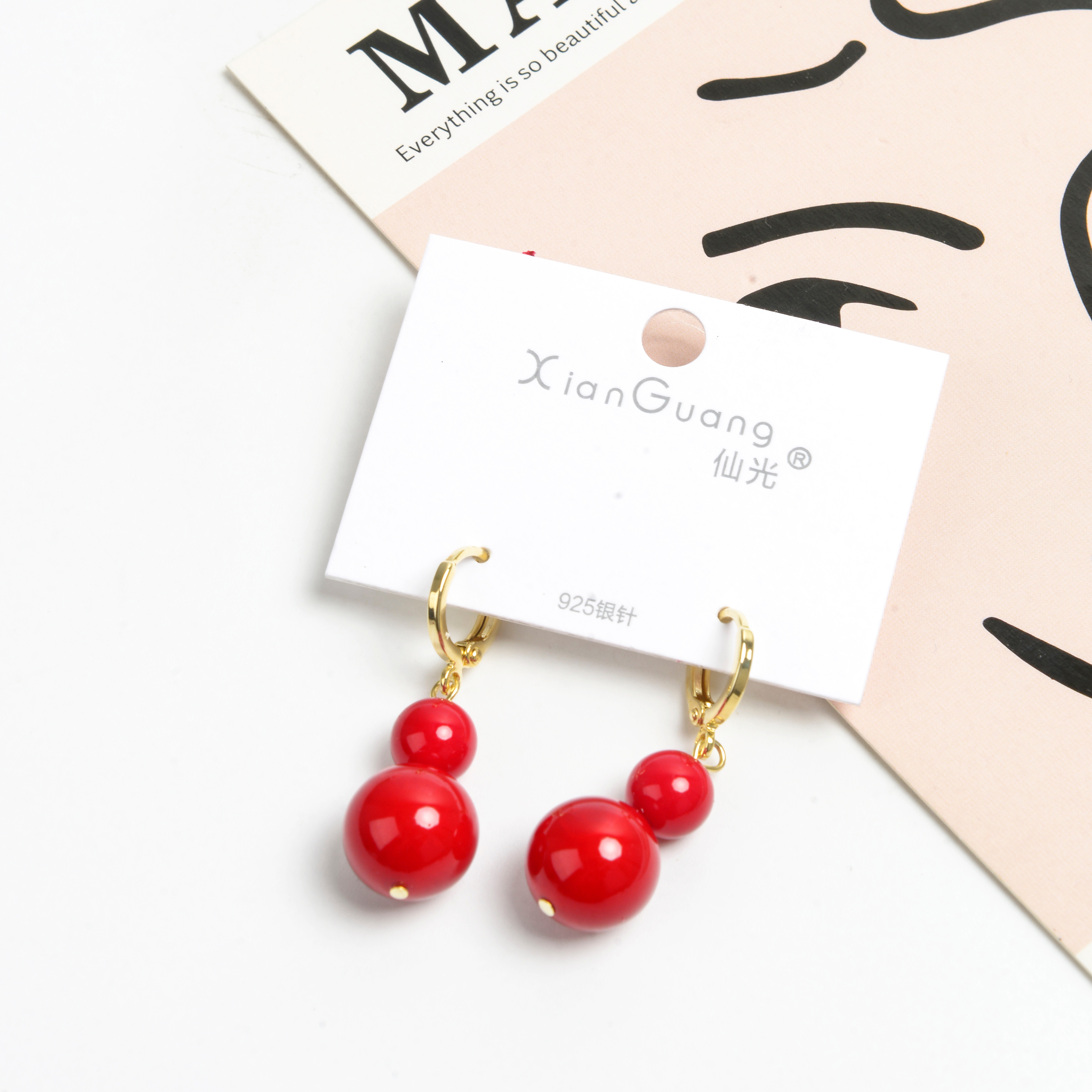 新品耳环小众设计高级感网红耳饰女防过敏925银针红色葫芦耳环详情1