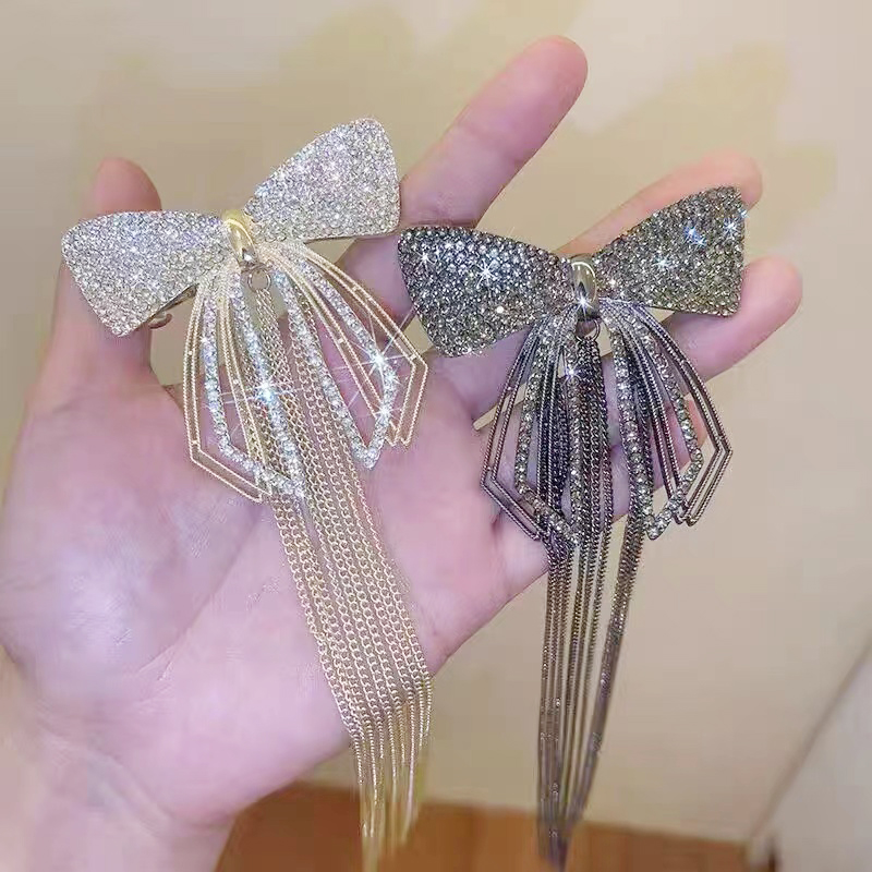 Internet-famous bow tassel hair clips, internet-famous beautiful and romantic Han Xu accessories details Picture