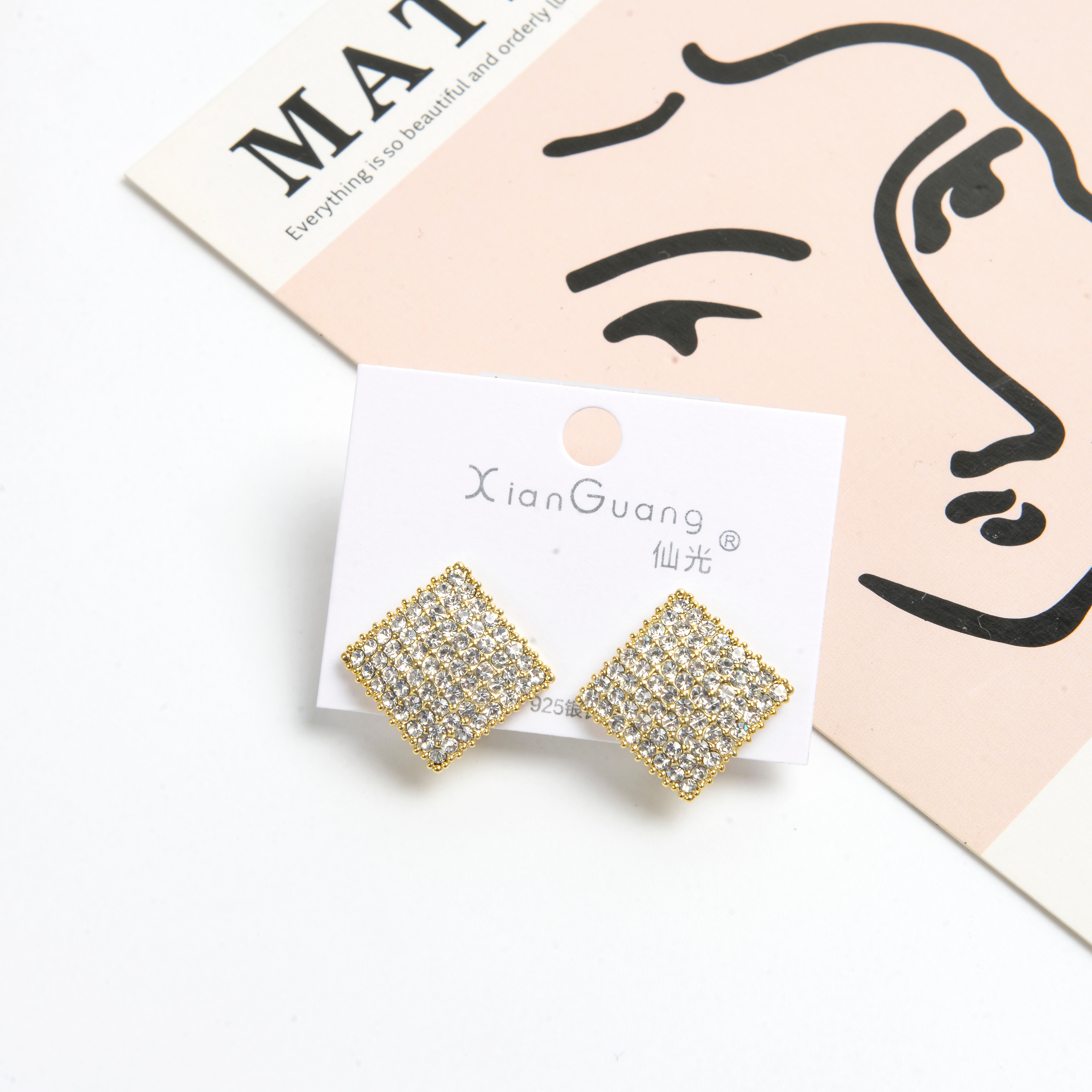 The new earrings feature a niche design with a high-end feel. They are French earrings for women, anti-allergy 925 silver needle, square, starry sky, and fashionable stud earrings with diamonds details Picture