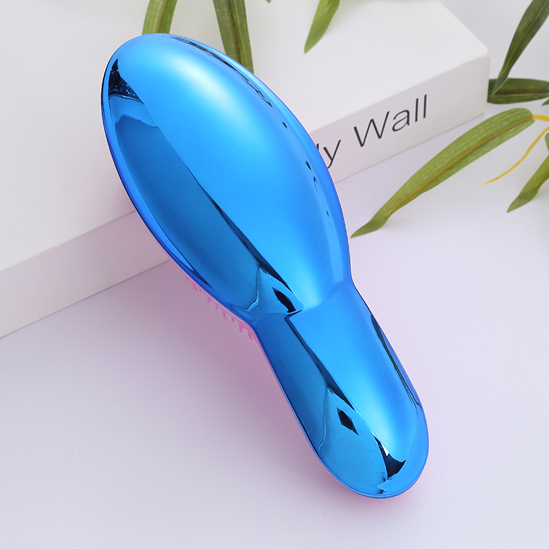 New fashionable Japanese and Korean popular beauty comb, hair comb, airbag comb, massage comb, candy-colored round, wide, round handle, dense teeth, long and short teeth comb, electroplated 19 Specification image