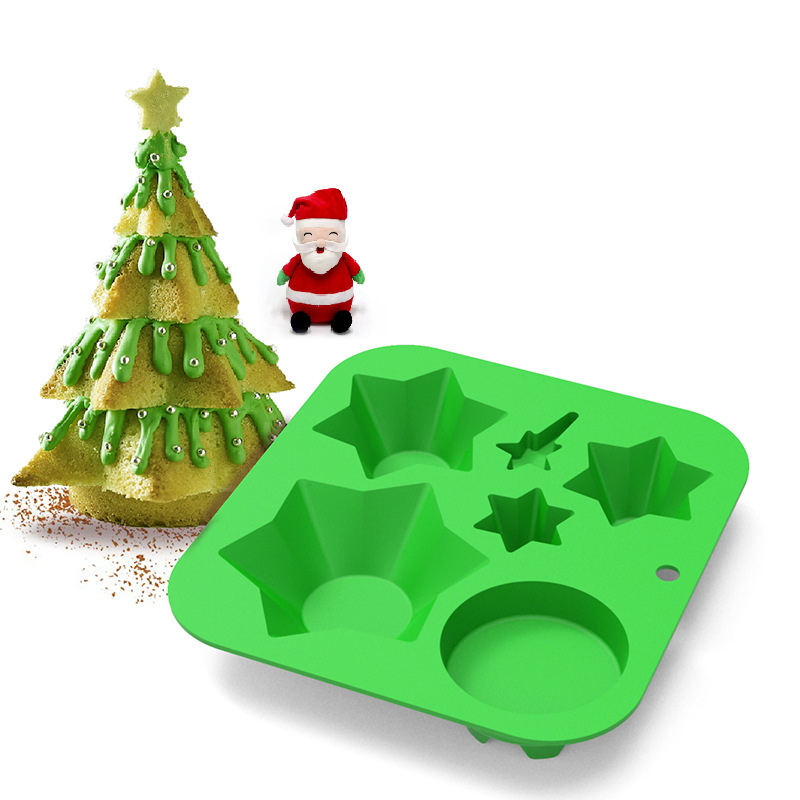 圣诞节新品5连巧克力模具 硅胶食品蛋糕烤盘 圣诞树冰格气氛装饰详情图4