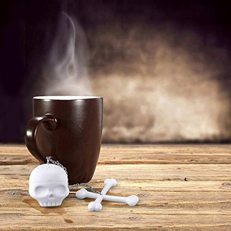 创意白色骷髅头泡茶器 硅胶茶漏茶滤器骷髅骨造型泡茶工具 厂家直销现货批发详情图3