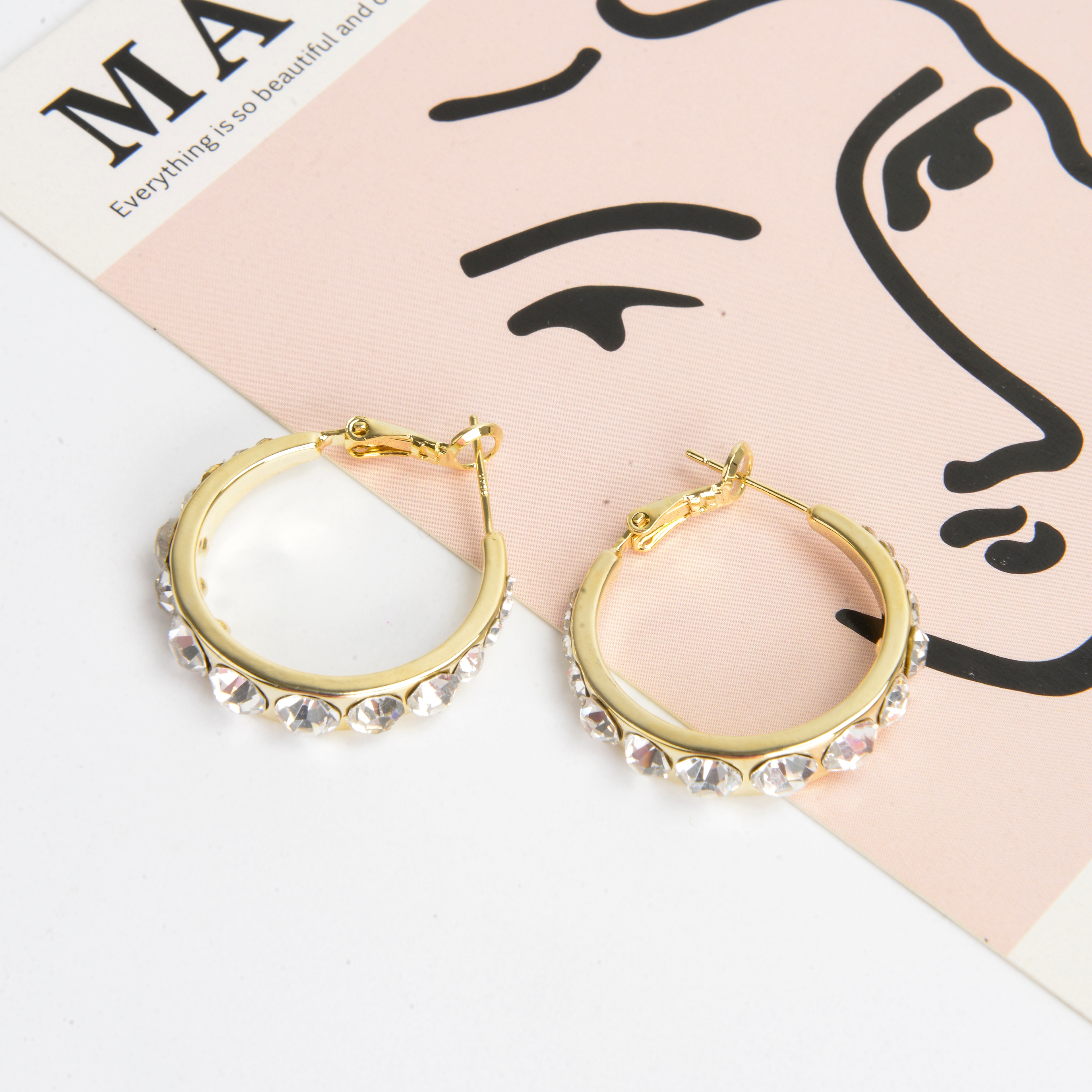 新品耳环小众设计高级感网红耳饰女防过敏925银针素圈带钻耳环详情1