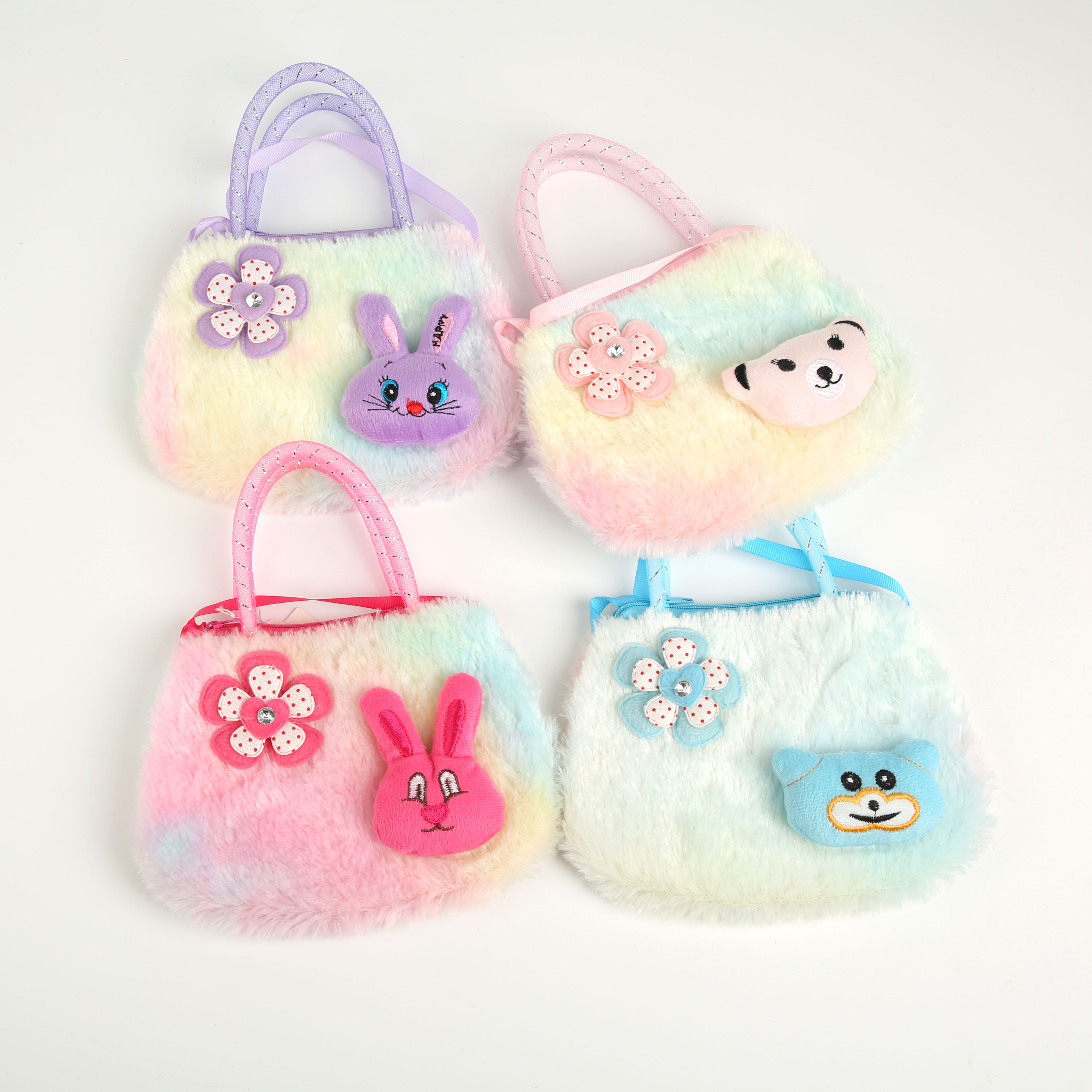 2022 Tie-dyed round small crossbody bag, sequined small square bag, rabbit bear coin purse, plush toy handbag, factory direct sales