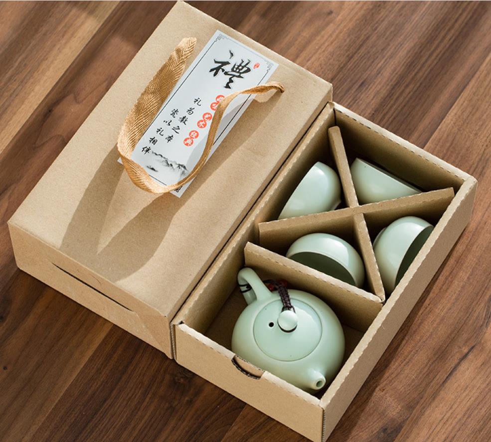 Kun Kun Ceramic Casual Gift - A pot of Four Cups Travel Tea Set, Quick Guest Cup, Drawer-style Eco-friendly Box, Gift Tea Set 111 details Picture