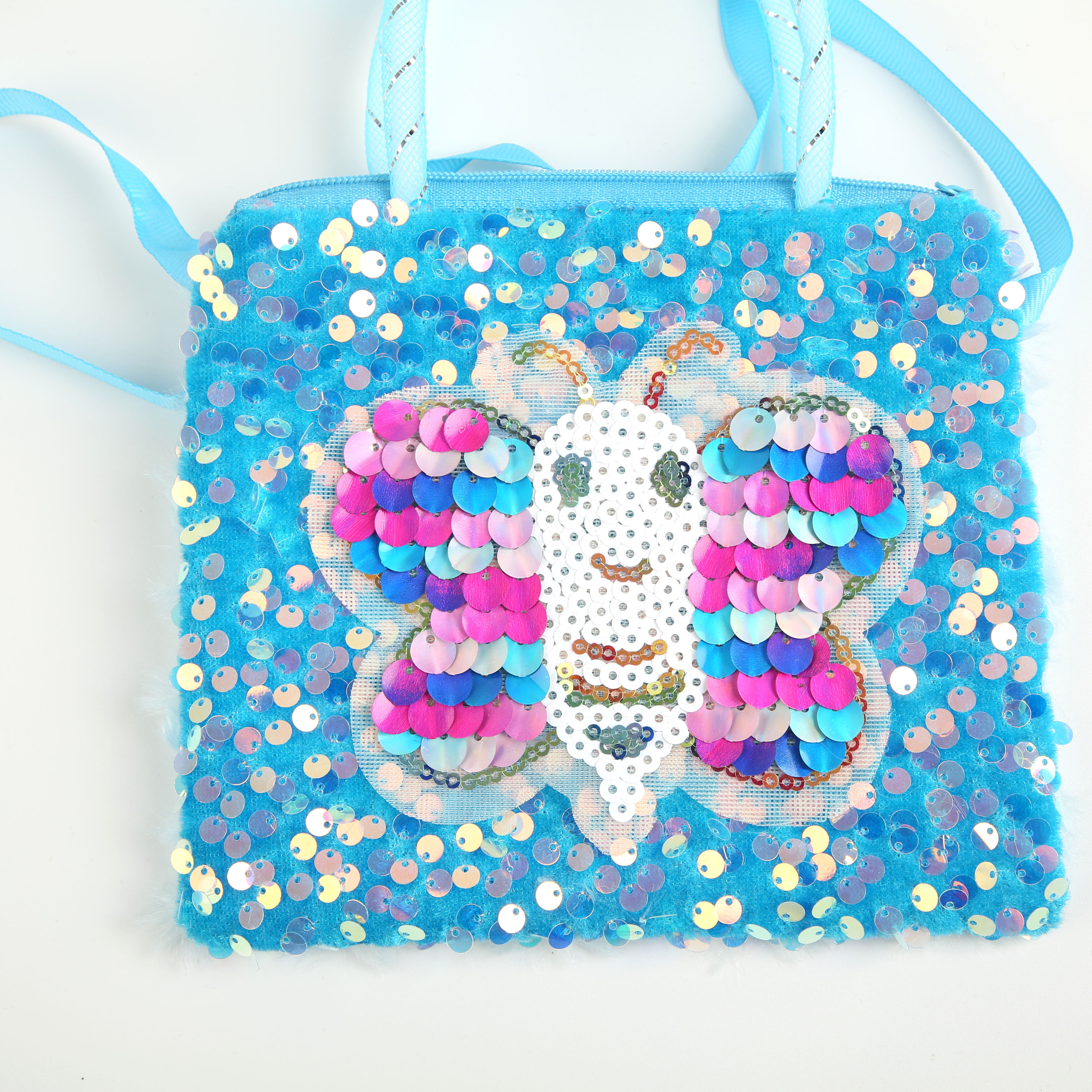 2022 Pink square small crossbody bag, sequined small square bag, butterfly plush toy handbag, factory direct sales Item Picture