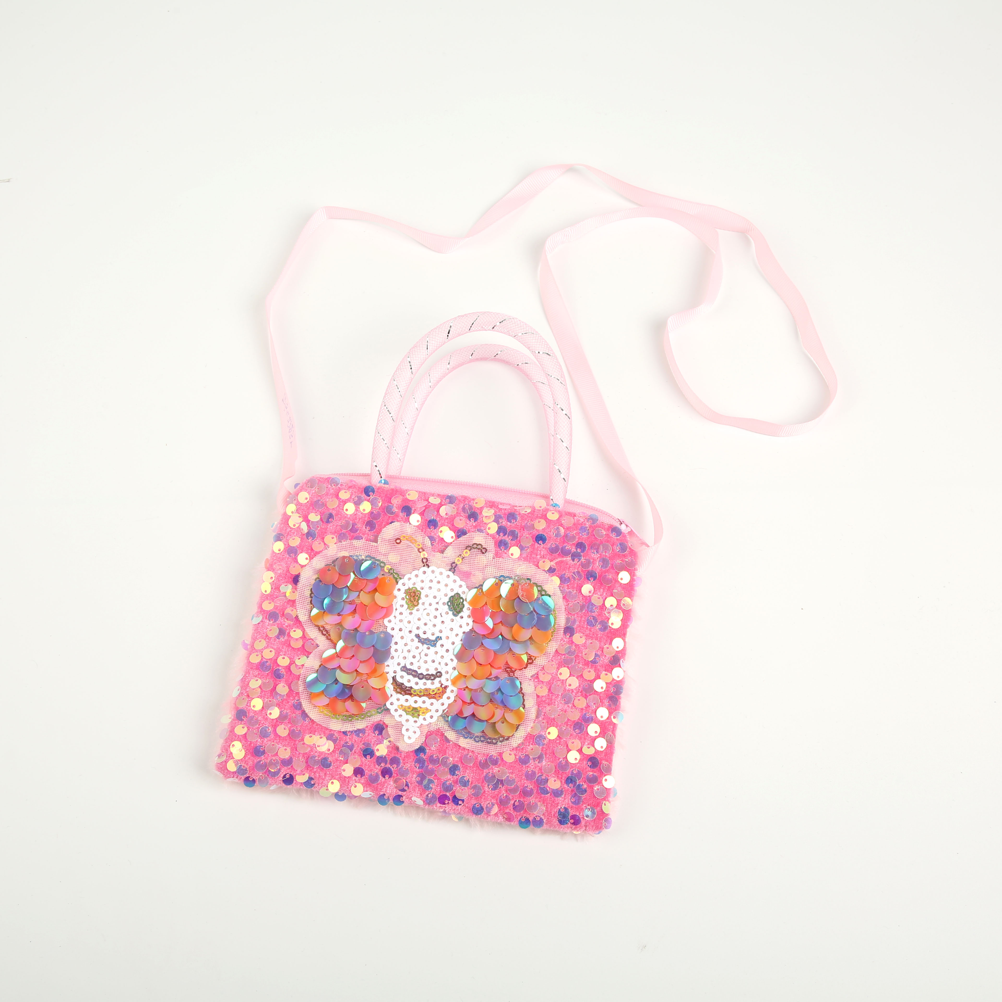 2022 Pink square small crossbody bag, sequined small square bag, butterfly plush toy handbag, factory direct sales Application Scenario