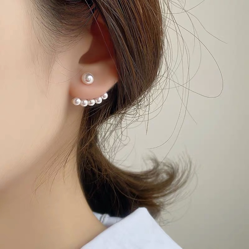 Korean-style pearl sterling silver earrings for women, new trendy and fashionable earrings that make the face slimmer, golden earrings Specification image