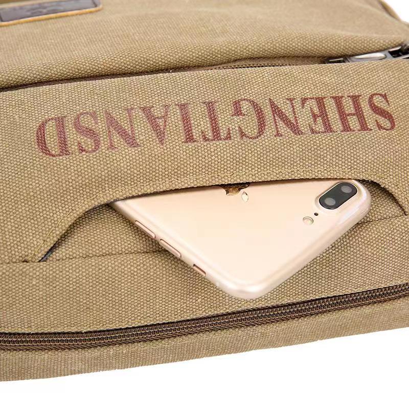 Men's canvas bag, single-shoulder bag, Korean-style trendy casual canvas bag, business vertical outdoor backpack, horizontal crossbody bag Item Picture