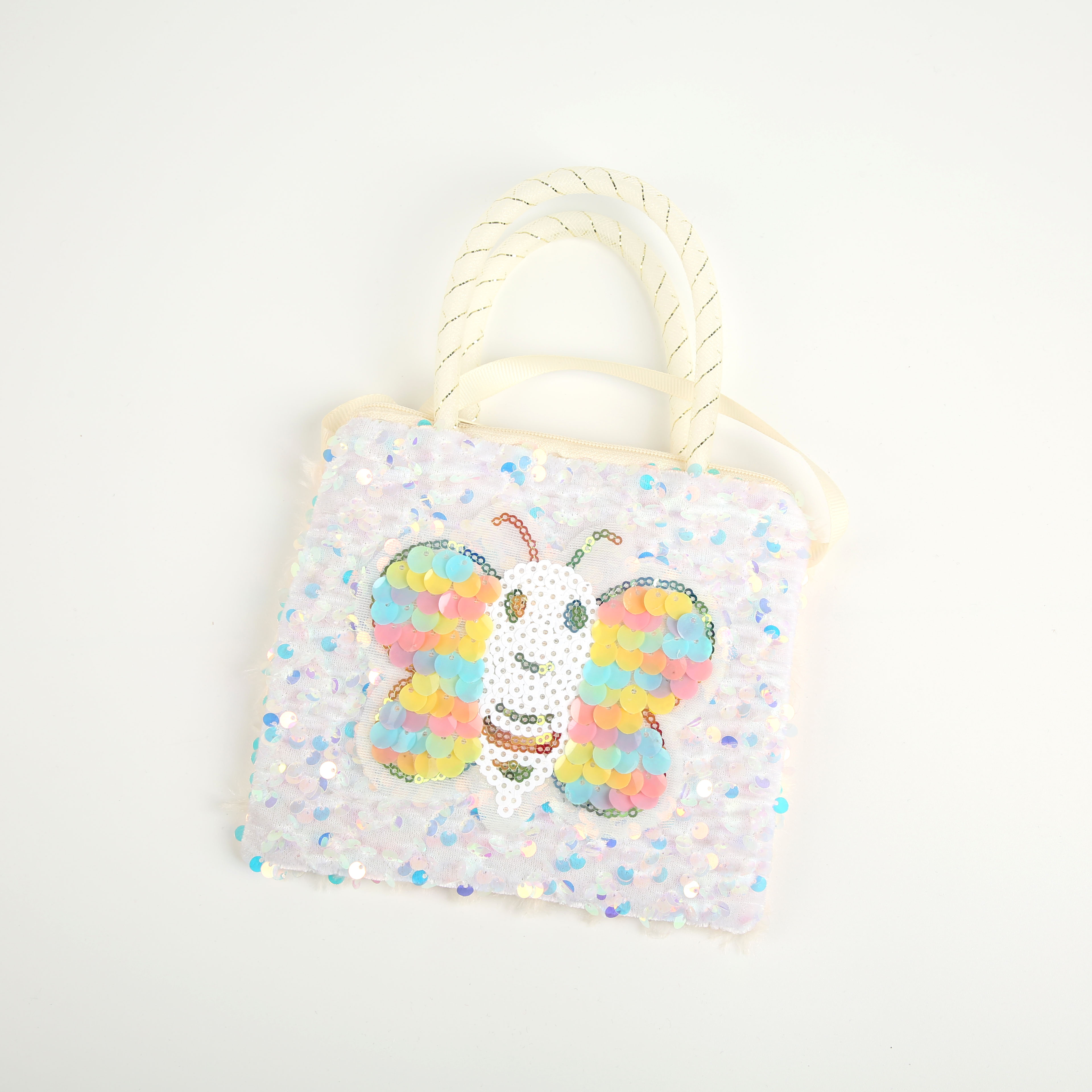 2022 Pink square small crossbody bag, sequined small square bag, butterfly plush toy handbag, factory direct sales Specification image