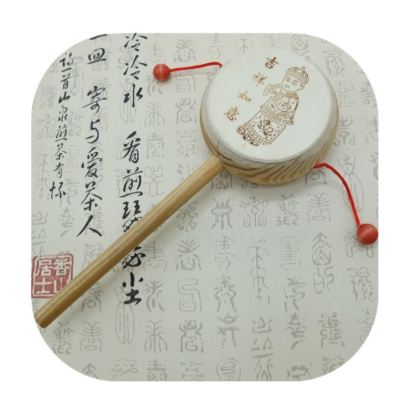 木质拨浪鼓白底实物图