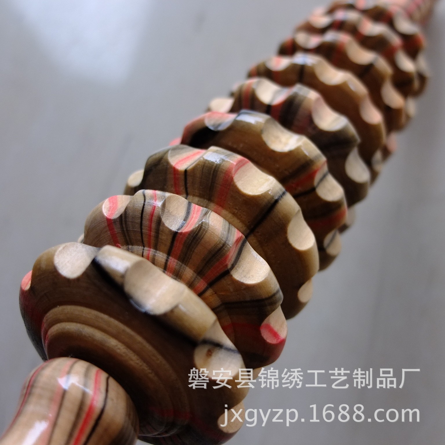 Factory direct sales of wooden roller massage sticks, wooden nine-wheel massage sticks, back and abdominal roller massage details Picture