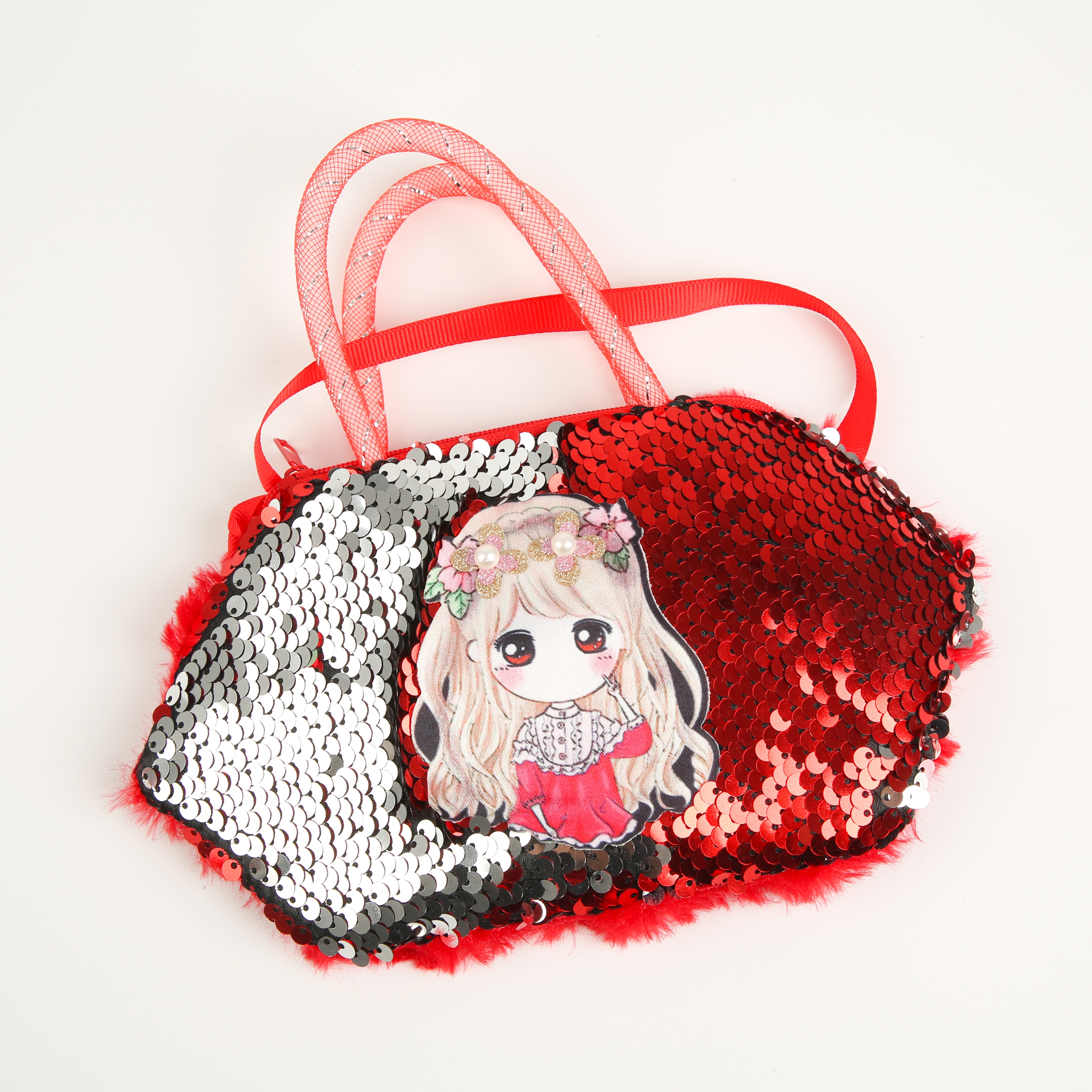 2022 Red sequined diamond-shaped small bag, sequined girls' cute hand-held crossbody bag, children's bag factory direct sales Specification image