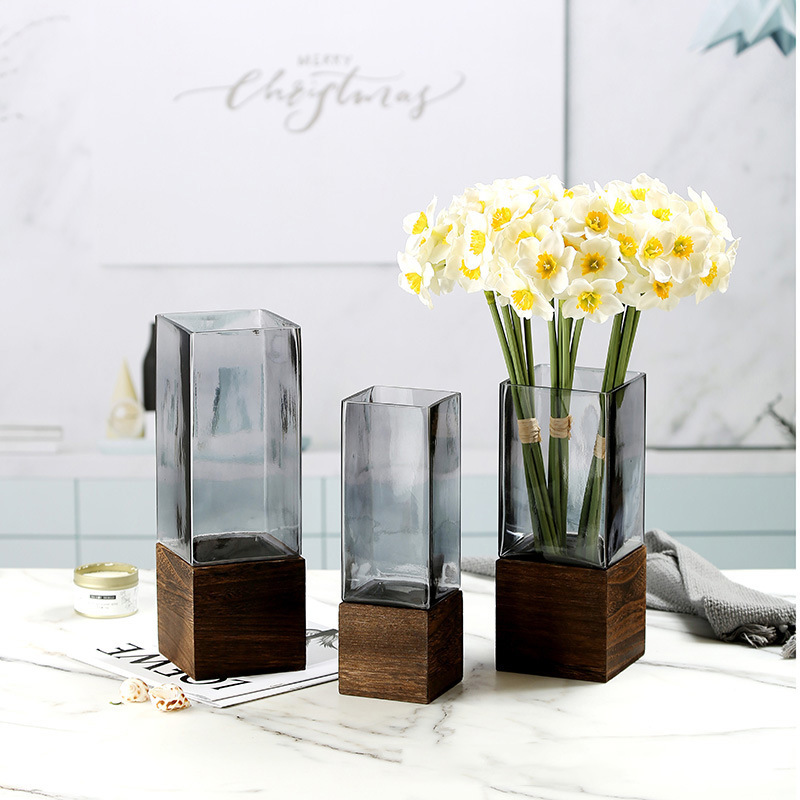 简约现代创意木桶透明玻璃花瓶客厅干花插花装饰桌面花艺工艺摆件礼品详情图1