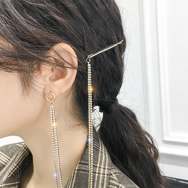 New Korean-style earrings, long, multi-layered, and elegant copper-plated real gold tassel earrings, women's face shaping silver needle earrings details Picture