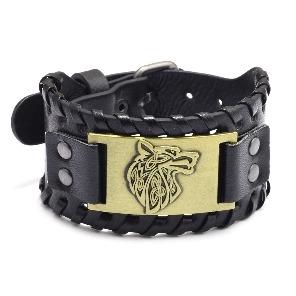 Amazon European and American simple wide cowhide stainless steel bracelet titanium steel punk men's genuine leather bracelet ring 111