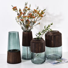 简约现代ins创意木桶透明玻璃花瓶客厅干花插花装饰桌面花艺工艺摆件