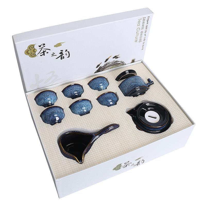 Kunkun Ceramics' new kilns change ceramic Gongfu tea set, creative brushed gradient color, semi-automatic home festival gift tea set for lazy people, automatic water discharge 117 Item Picture
