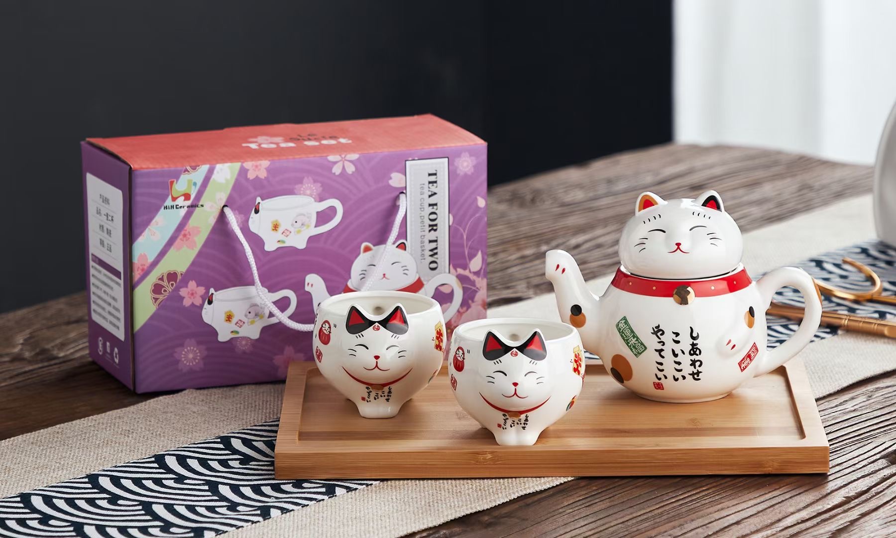 Kunkun Ceramics Japanese-style and Creative Ceramic Teapot, TEA Cup, One teapot, TWO cups, Flower Teapot, Filter Screen TEA FOR TWO TFT 042 Item Picture