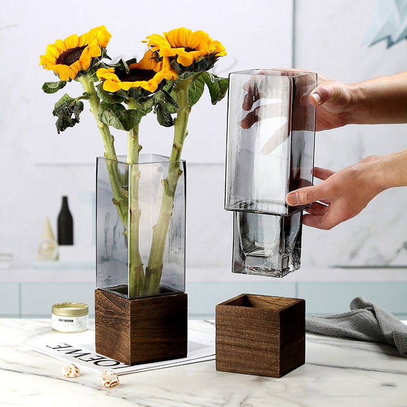 简约现代创意木桶透明玻璃花瓶客厅干花插花装饰桌面花艺工艺摆件礼品详情图2
