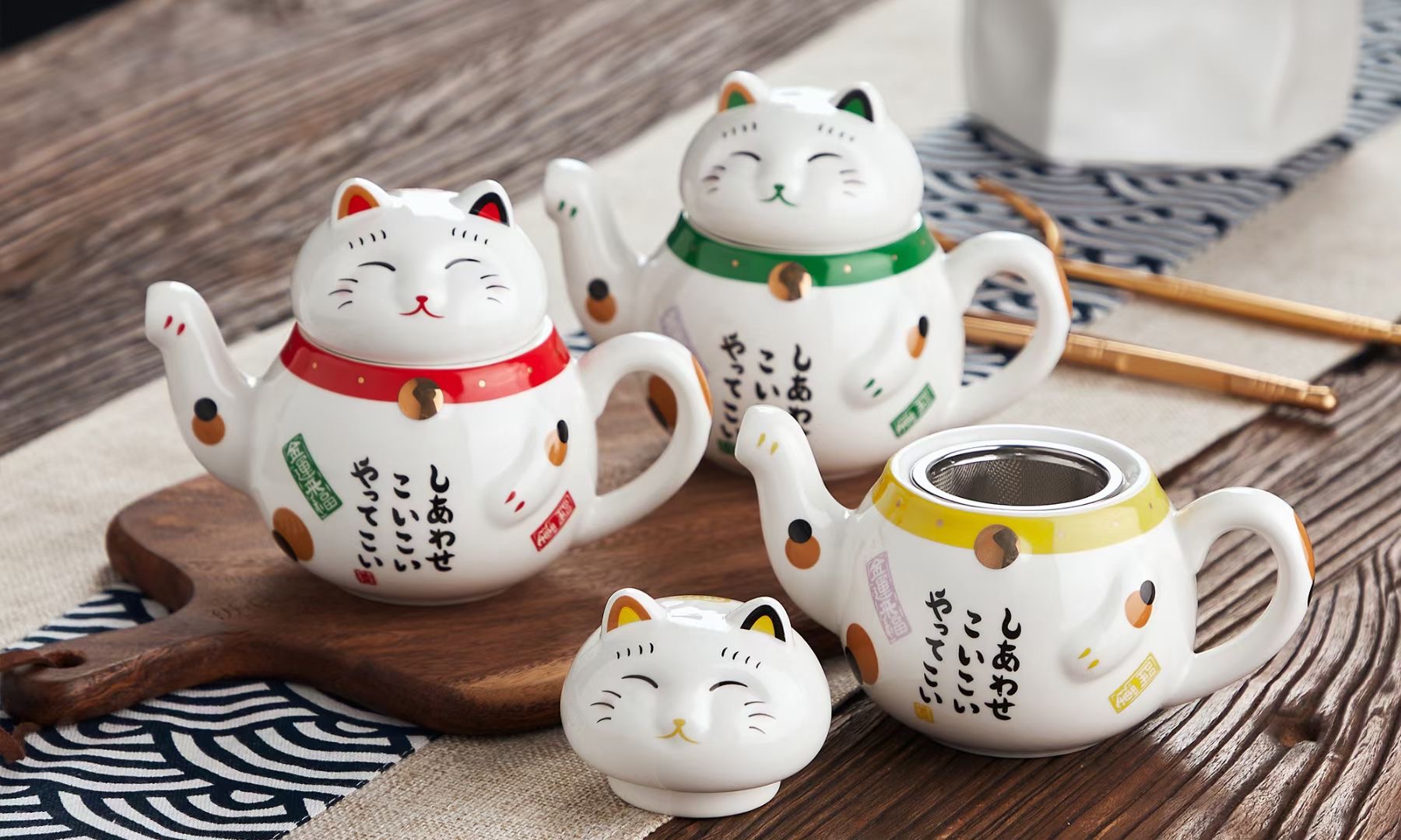 Kunkun Ceramics Japanese-style and Creative Ceramic Teapot, TEA Cup, One teapot, TWO cups, Flower Teapot, Filter Screen TEA FOR TWO TFT 042