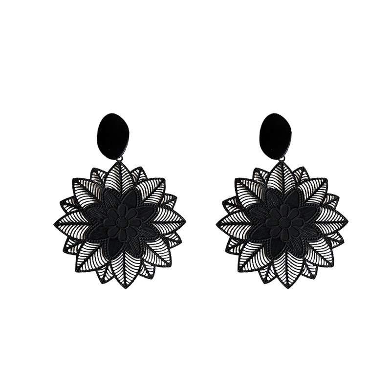 925 silver ear rings, high-end exaggerated forest-themed black flower earrings and pendants, super ethereal and girlish, retro earrings for women Item Picture