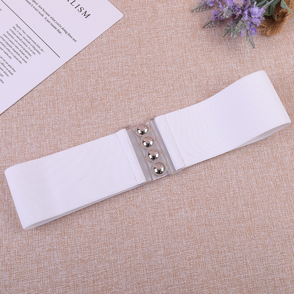 This is a fashionable lady's dress with a pearl button-down, elastic and tight waist belt that is versatile. It is decorated with an elastic waistband and a corset Specification image