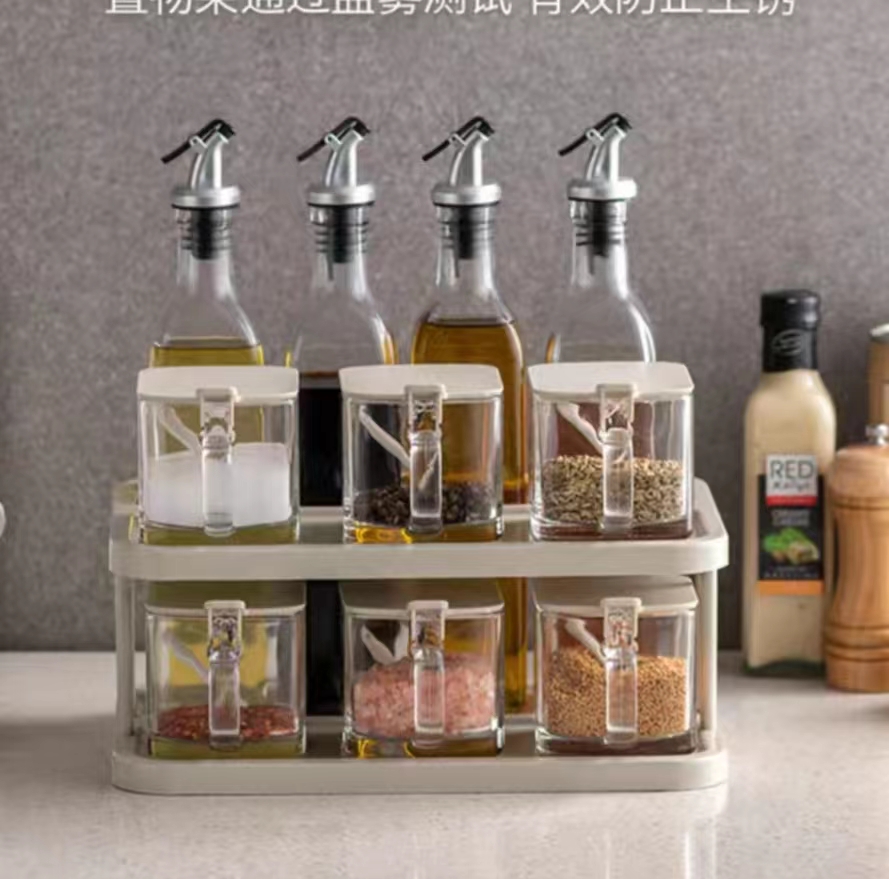 调料组合套装家用厨房调味罐托盘放酱油醋瓶盐收纳盒置物架