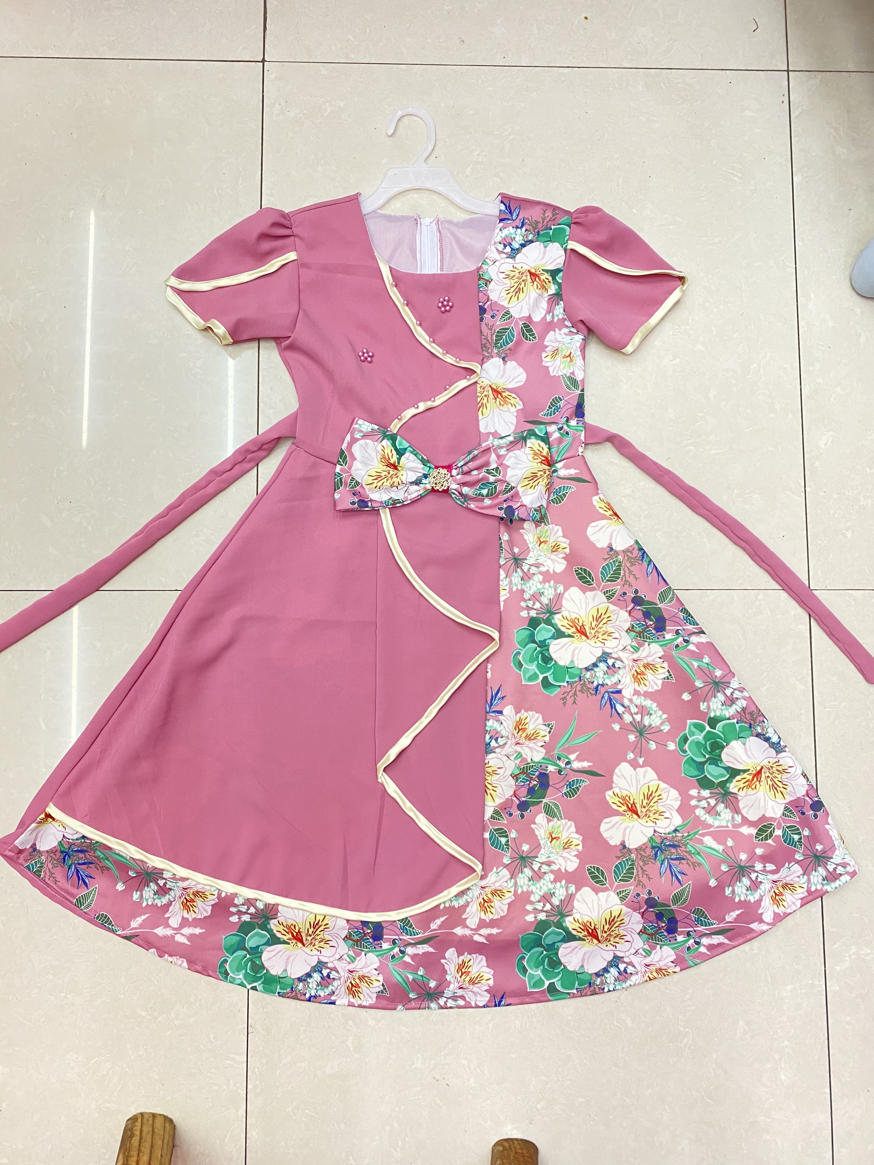 跨境童裙外贸针织茶花连衣裙女童公主裙夏