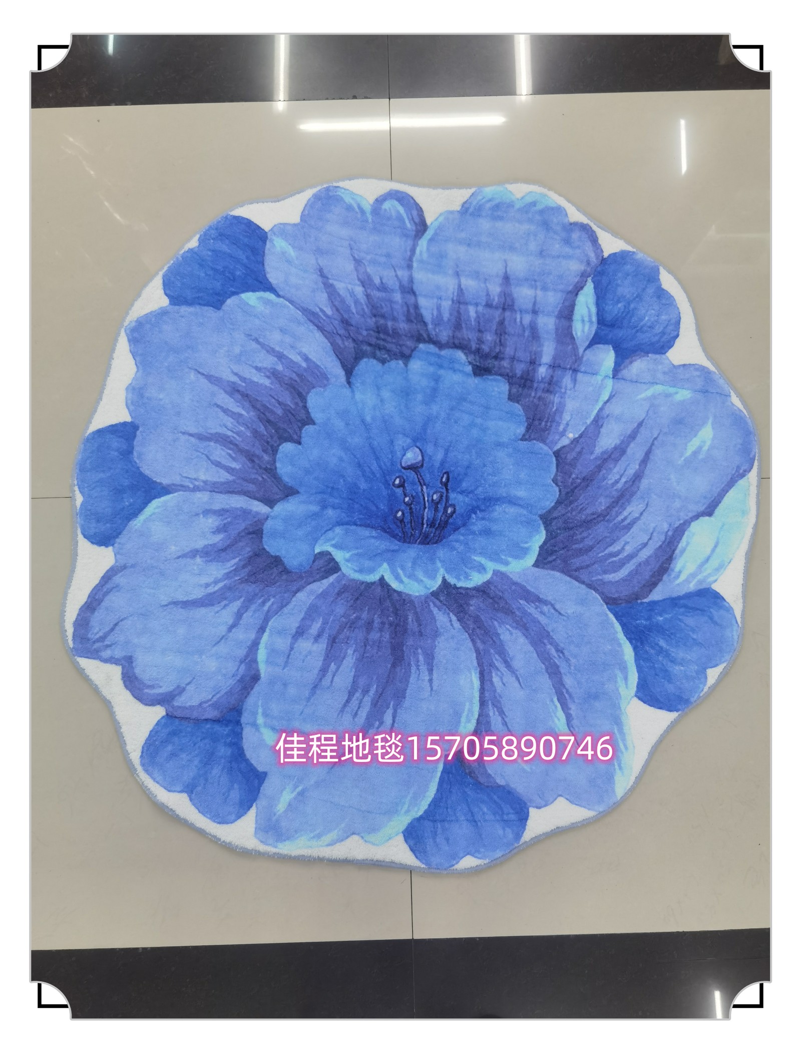 New flower-shaped floor mat, faux cashmere printed floor mat, large flower carpet, bedside mat, living room carpet, anti-slip mat, anti-slip dot plastic base, pattern style, comfortable and soft fabric, 80*80cm Specification image