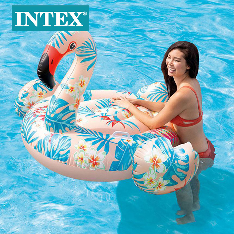 INTEX57559印花红鹤座骑泳池海边浮床水上玩具浮排批发