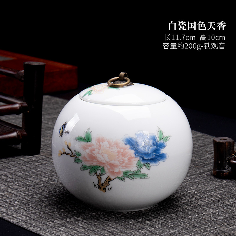 Kun Kun Ceramic Small Ceramic Tea Can, retro and elegant, gold-painted hand-painted sealed with lid, household storage can, multi-purpose, hand-painted Pu 'er black tea Box 043 Item Picture