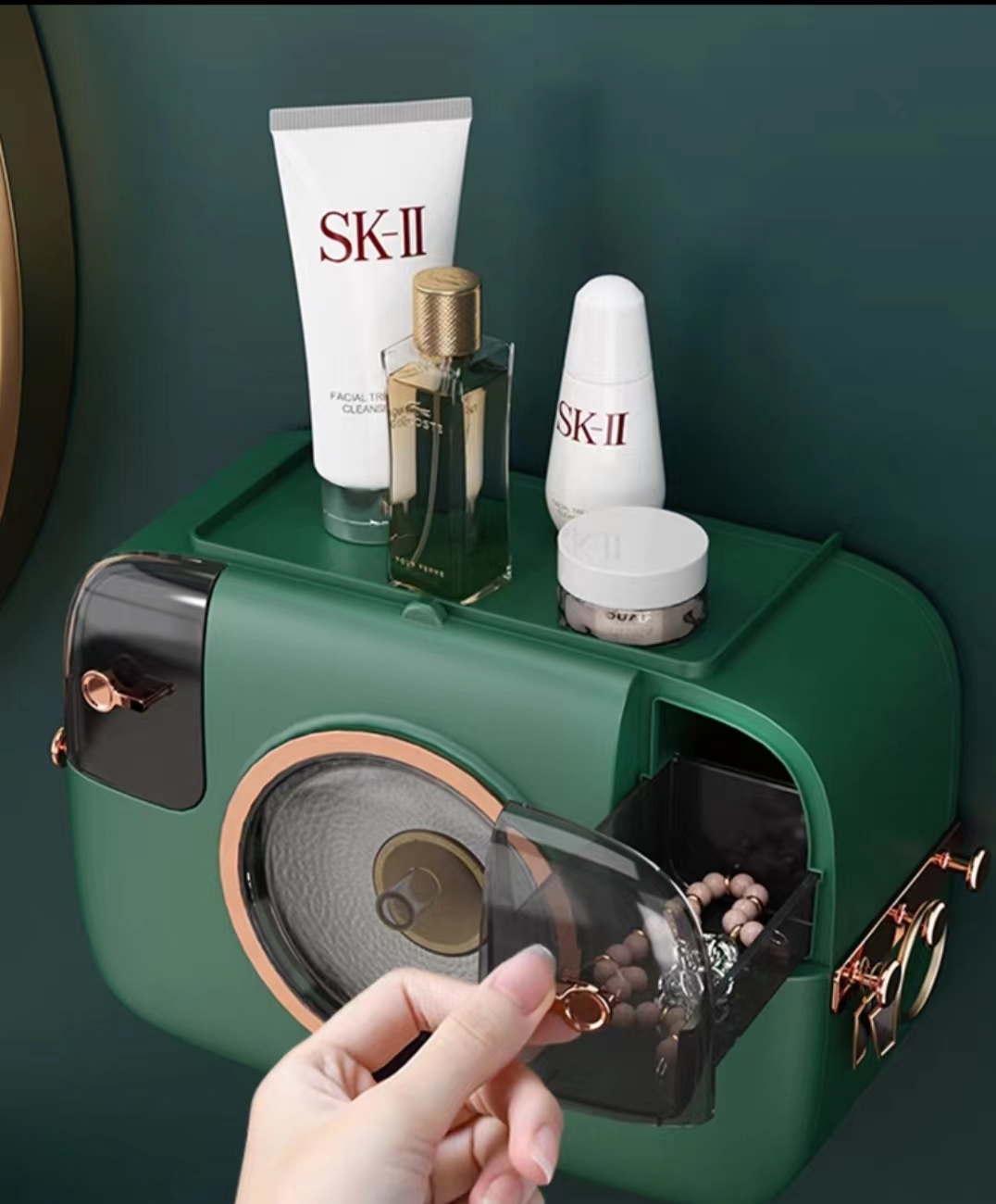 相机型洗脸巾收纳盒壁挂式卫生间免打孔一次性洁面巾化妆品挂壁置物架子