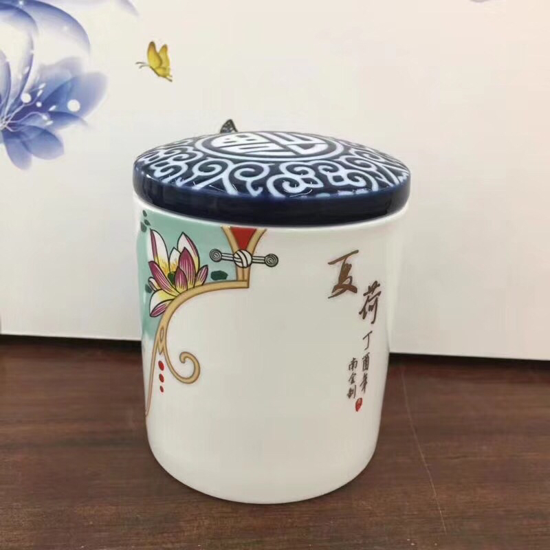 Kunkun Ceramics Chinese Style Ceramic Tea Canister for Spring, Summer, Autumn and Winter, embossed sealed lid, tea storage canister, tea box 046 Specification image