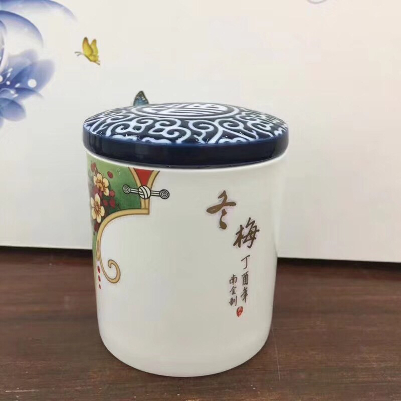 Kunkun Ceramics Chinese Style Ceramic Tea Canister for Spring, Summer, Autumn and Winter, embossed sealed lid, tea storage canister, tea box 046 Item Picture