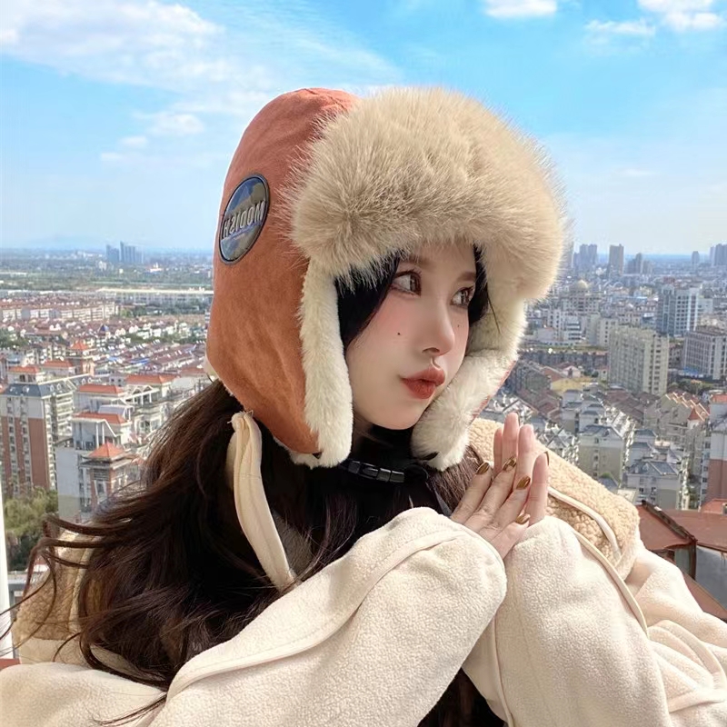 新款韩版麂皮绒帽子冬季成人护耳帽加厚雷峰帽图