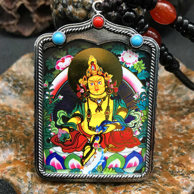 Tibetan Thangka necklace, Yellow God of Wealth, Five Gods of Wealth, Twelve zodiac signs, both men and women Application Scenario