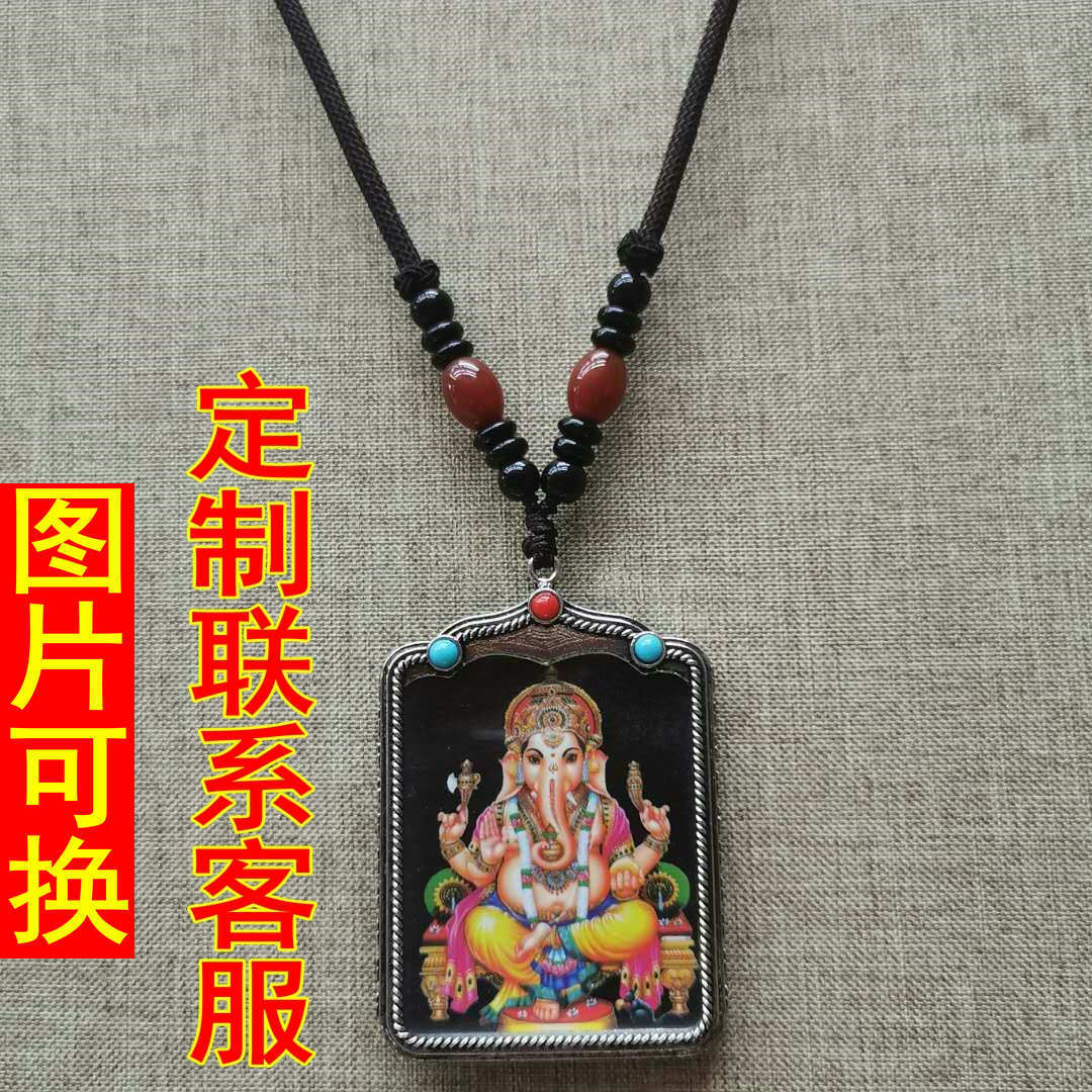 Tibetan Thangka necklace, Yellow God of Wealth, Five Gods of Wealth, Twelve zodiac signs, both men and women Item Picture