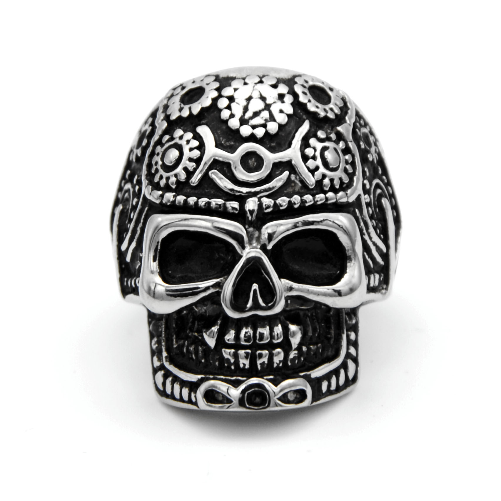 新款时尚男士钛钢不修钢朋克风戒指鬼头机械齿轮风格