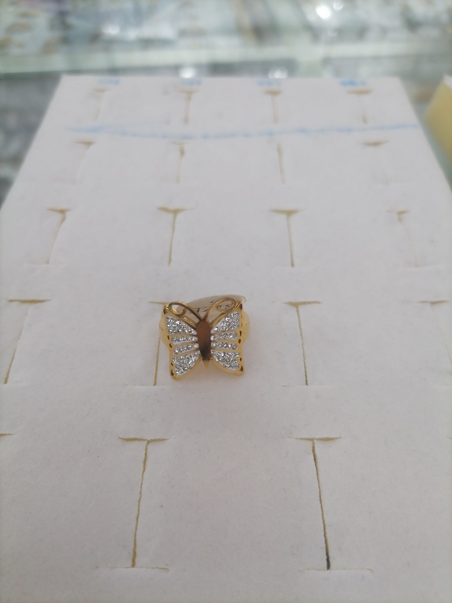 Titanium steel golden butterfly, wing with diamond ring, Red Star Jewelry 03-109 Specification image