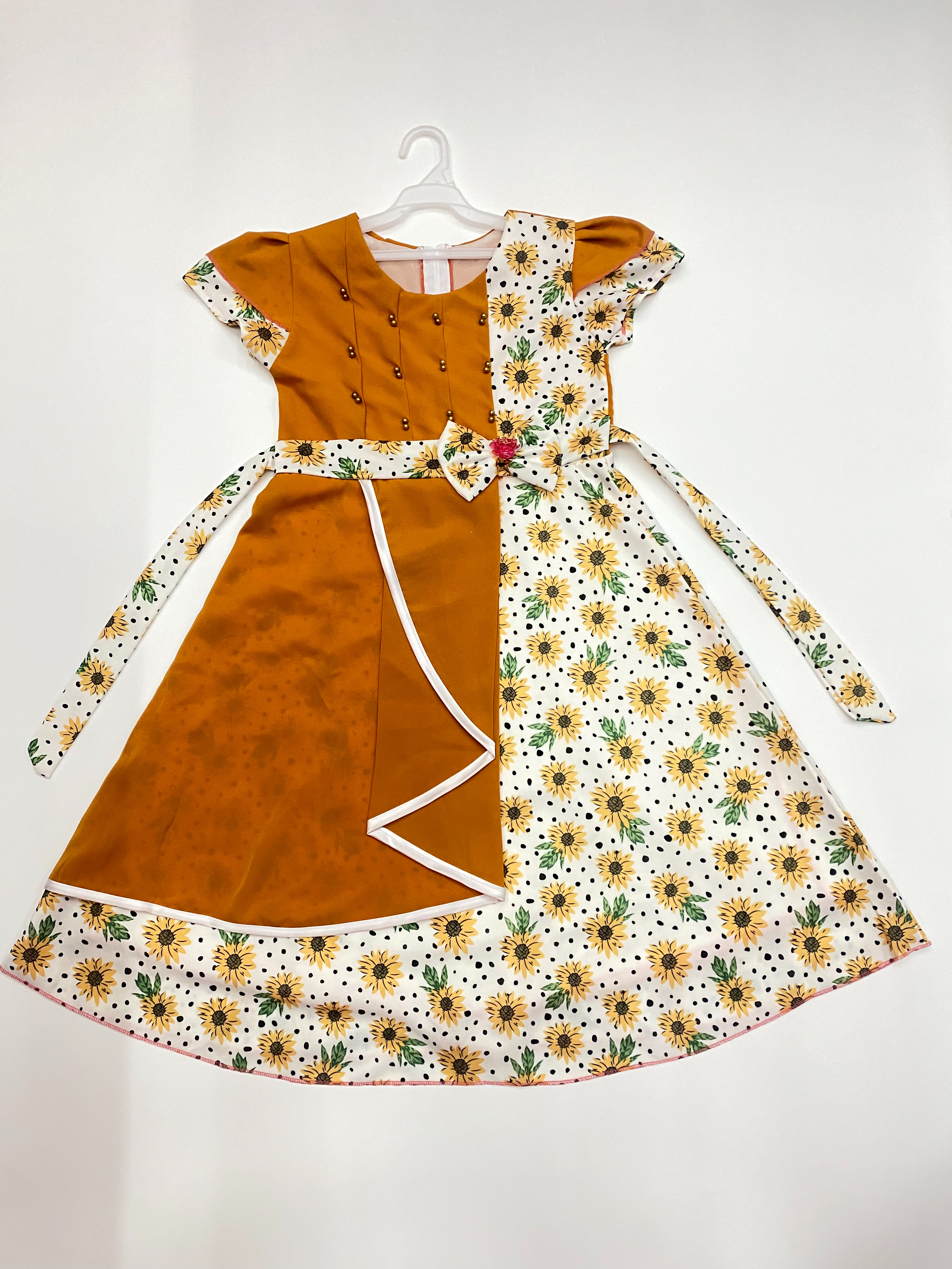 跨境童裙外贸针织向日葵连衣裙女童公主裙夏