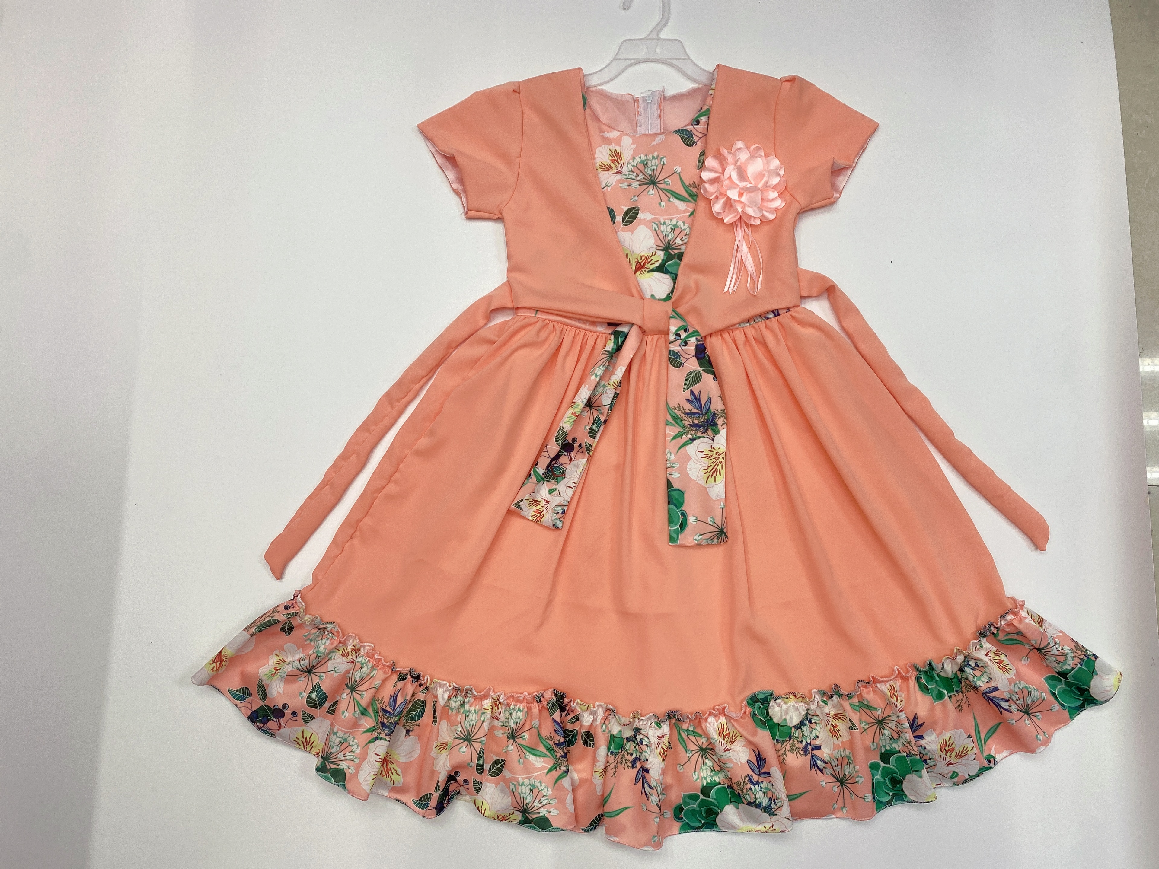 跨境童裙外贸针织茶花连衣裙女童公主裙夏假马甲连衣裙