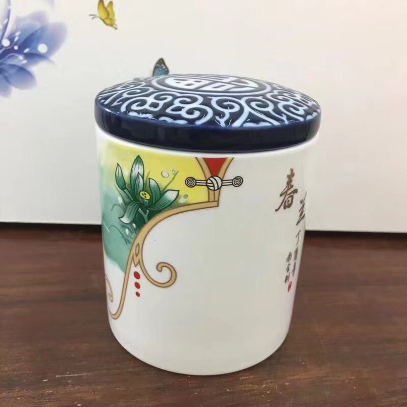 Kunkun Ceramics Chinese Style Ceramic Tea Canister for Spring, Summer, Autumn and Winter, embossed sealed lid, tea storage canister, tea box 046 details Picture