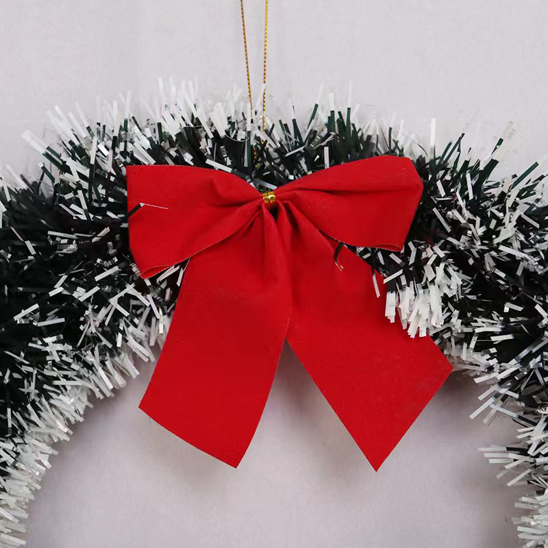 The new style of rubia ink-colored striped flower wreath with white and green edges and a bow is suitable for hanging on doors, hotels, shopping malls, store Windows and Christmas decorations Specification image