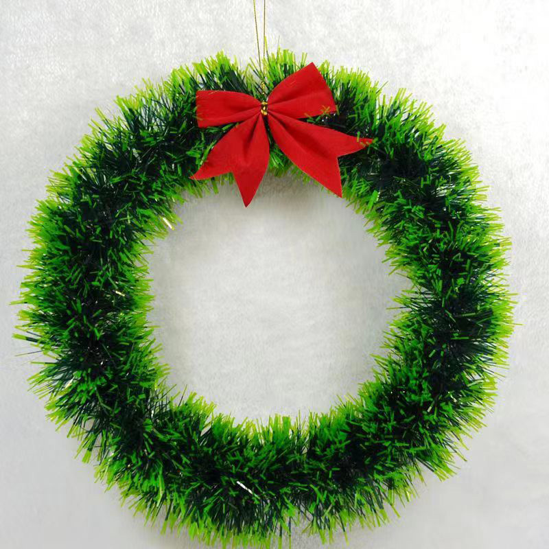 The new style of rubia ink-colored striped flower wreath with white and green edges and a bow is suitable for hanging on doors, hotels, shopping malls, store Windows and Christmas decorations details Picture
