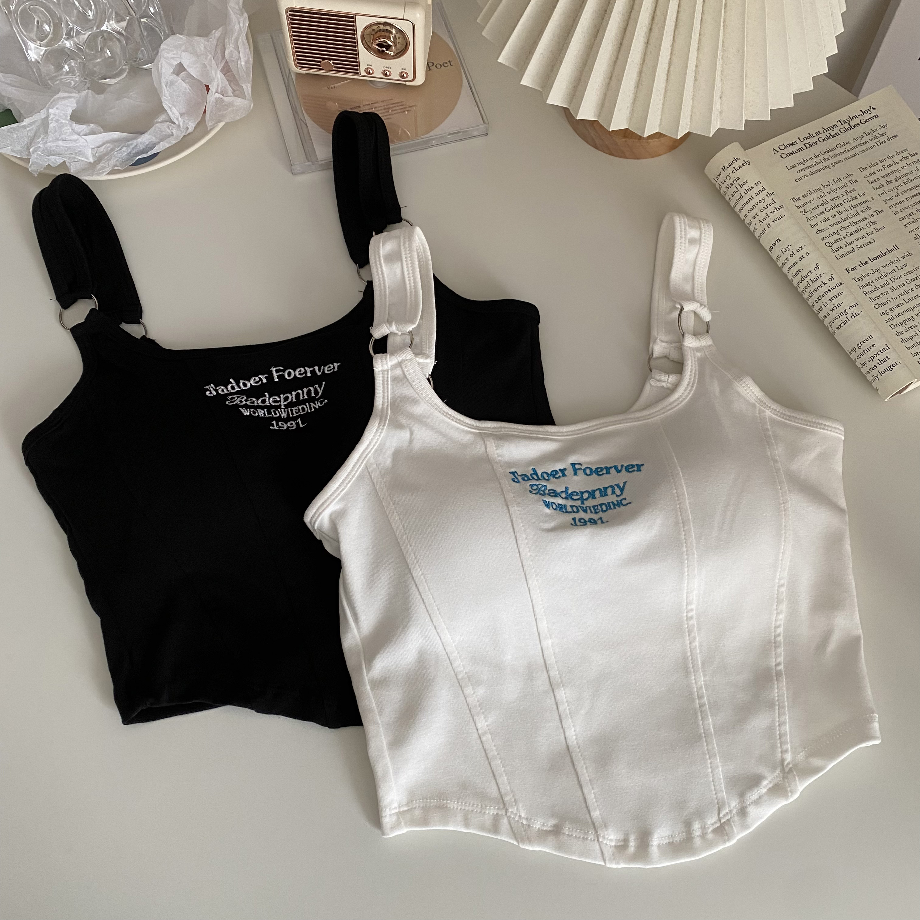 Pure Desire letter-embroidered small halter top for women, a hot girl outfit, a slim short and super trendy infrared top Specification image